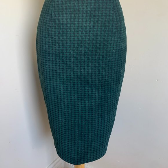 Forest Green Black Houndstooth Suede Pencil Skirt - Picture 2 of 7